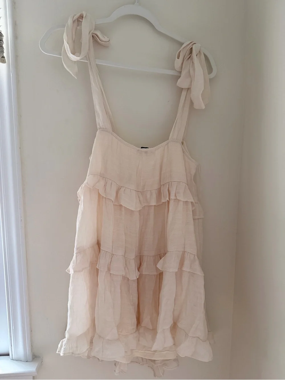 Tie-Shoulder Layered Ruffle Sundress in Cream - Picture 3 of 3
